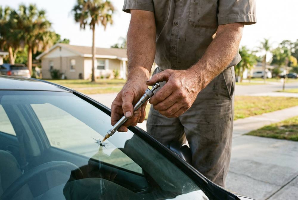 Repairing windshield chip